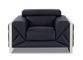 Three Piece Indoor Black Italian Leather Six Person Seating Set